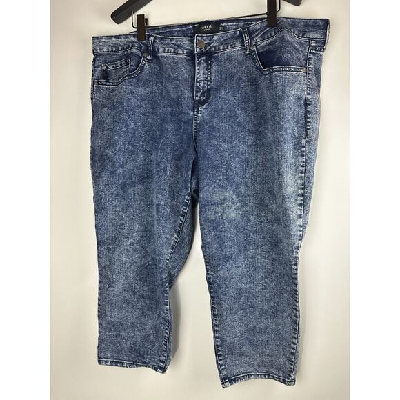 Torrid Cropped Skinny Jeans Acid Wash Mid Rise Stretch Blue Women's Plus Size 26 - Picture 2 of 11